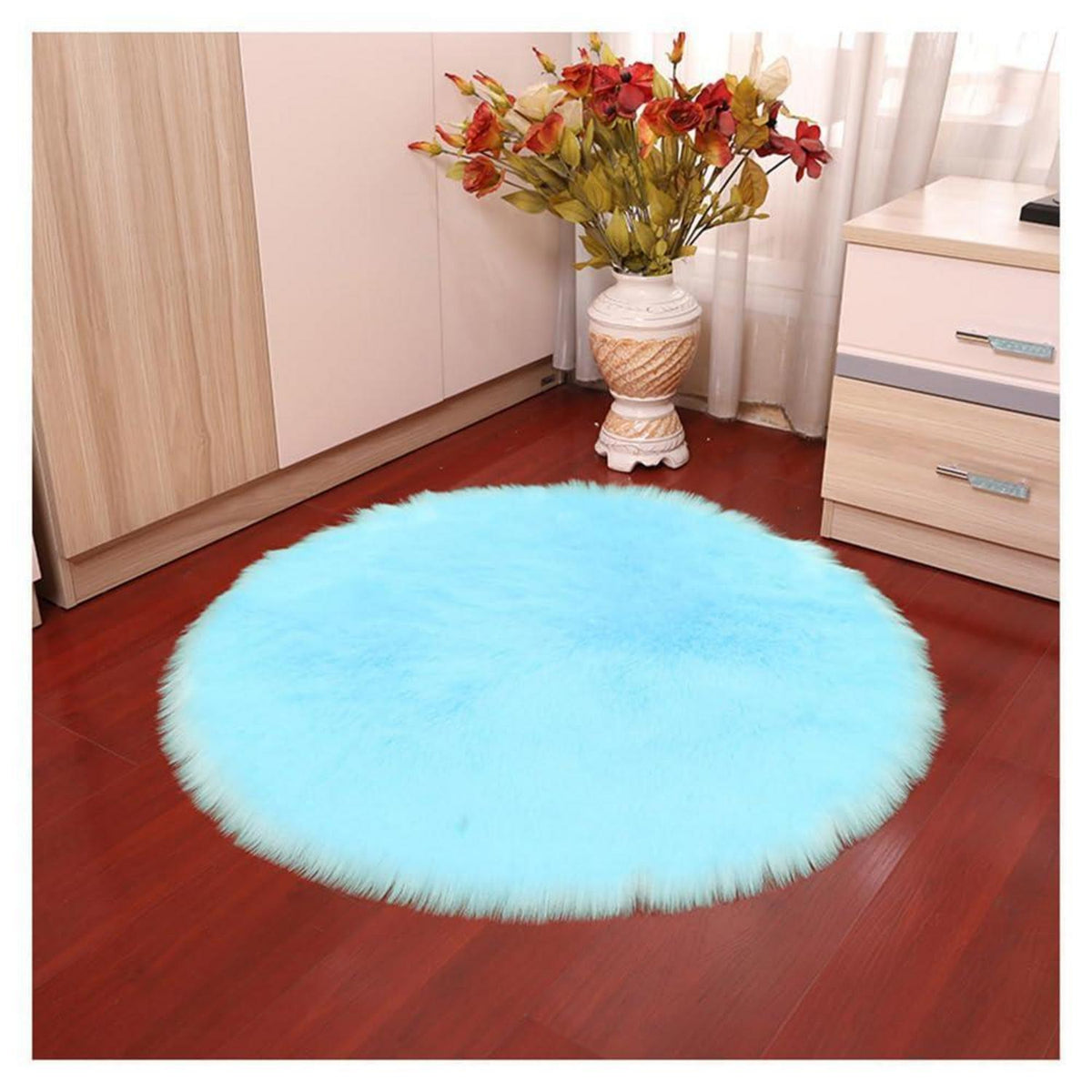 Runder Schaffellteppich Himmelblau – Flauschig & Weich 120cm