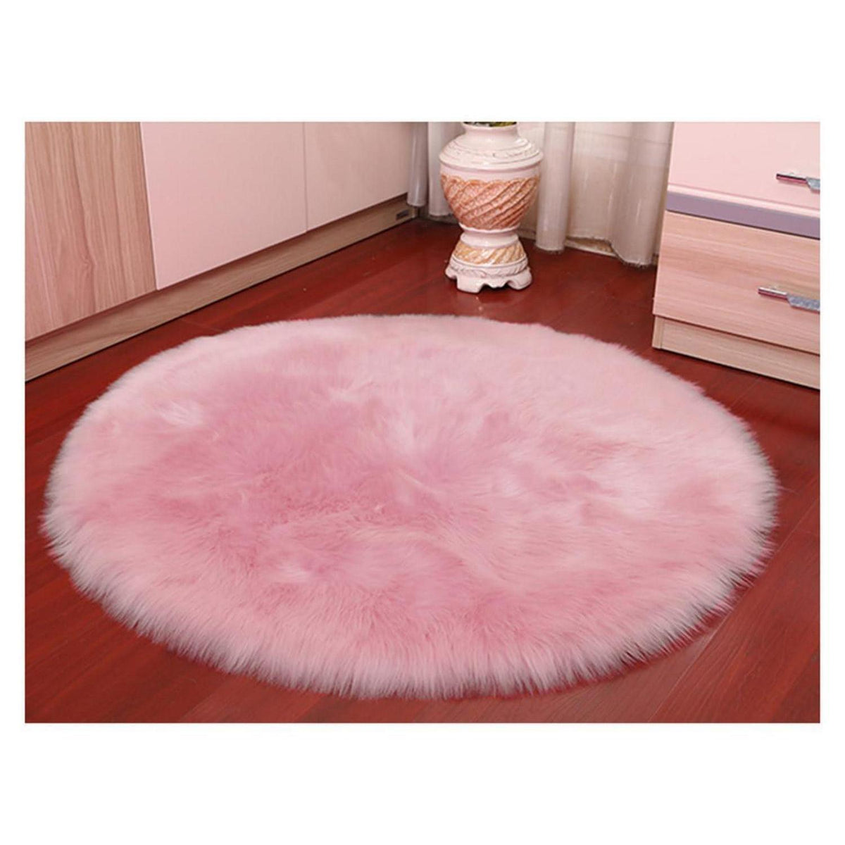 Runder Schaffellteppich Flauschig Hellrosa 120x120cm