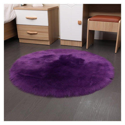 Runder Schaffellteppich Lila Flauschig 110cm Kunstfell Teppich
