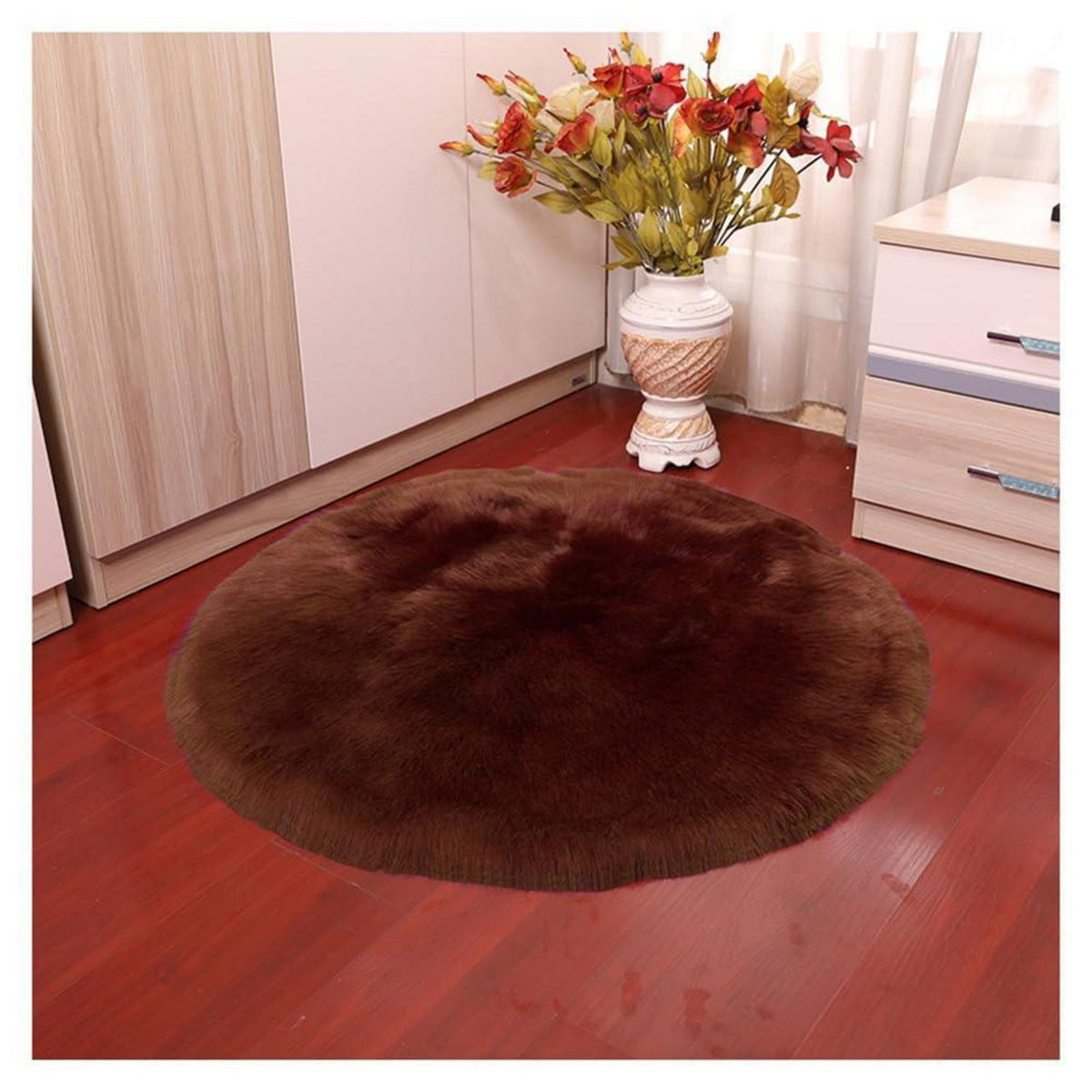 Runder Schaffellteppich Braun – Flauschig & Weich 150cm