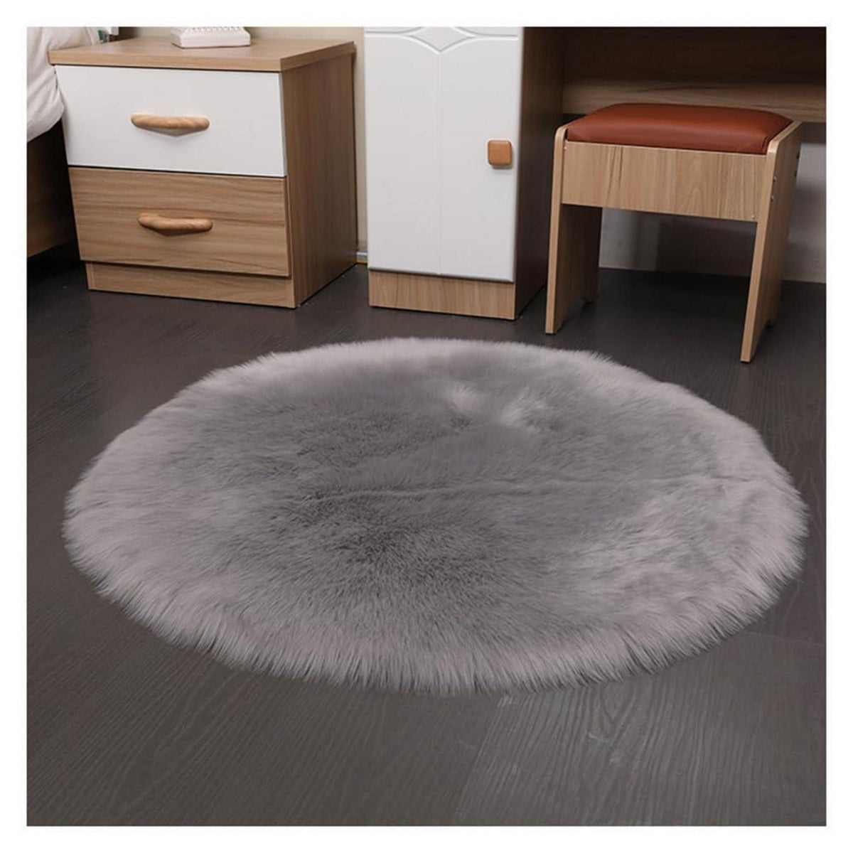 Runder Schaffellteppich Grau – Flauschig & Weich 150cm