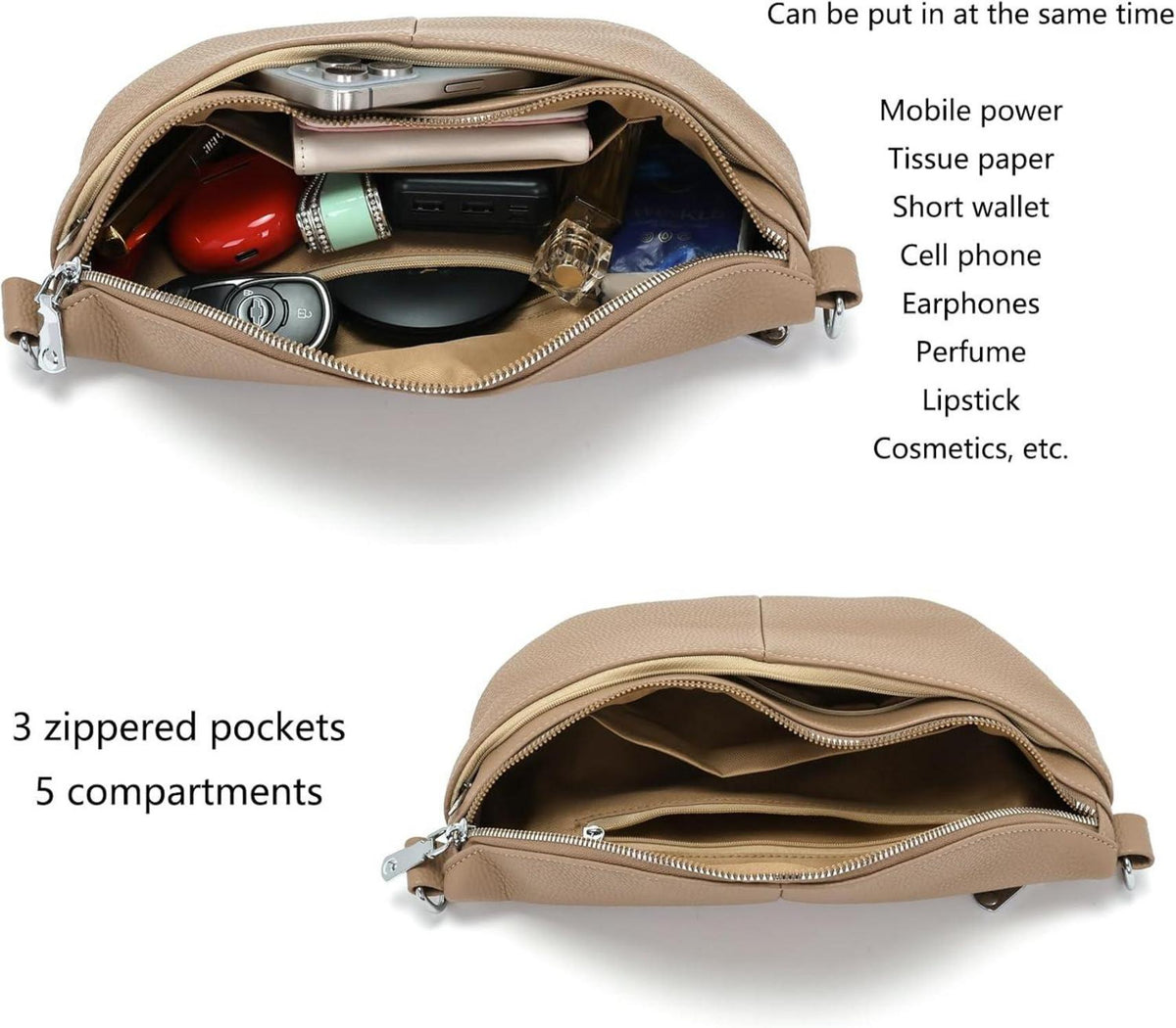 Damen Bauchtasche Khaki Leder Umhängetasche Crossbody Bag