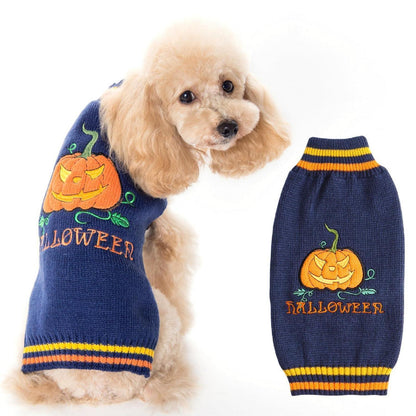 Hunde Halloween Pullover Kürbis Blau XXL - Bequemer Sweater für Hunde