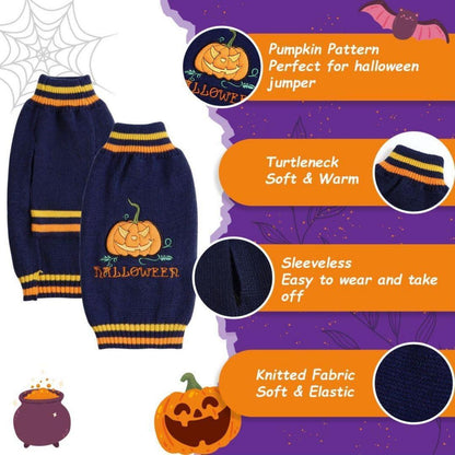 Hunde Halloween Pullover Kürbis Blau XXL - Bequemer Sweater für Hunde