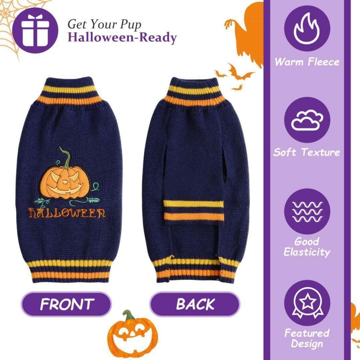Hunde Halloween Pullover Kürbis Blau XXL - Bequemer Sweater für Hunde