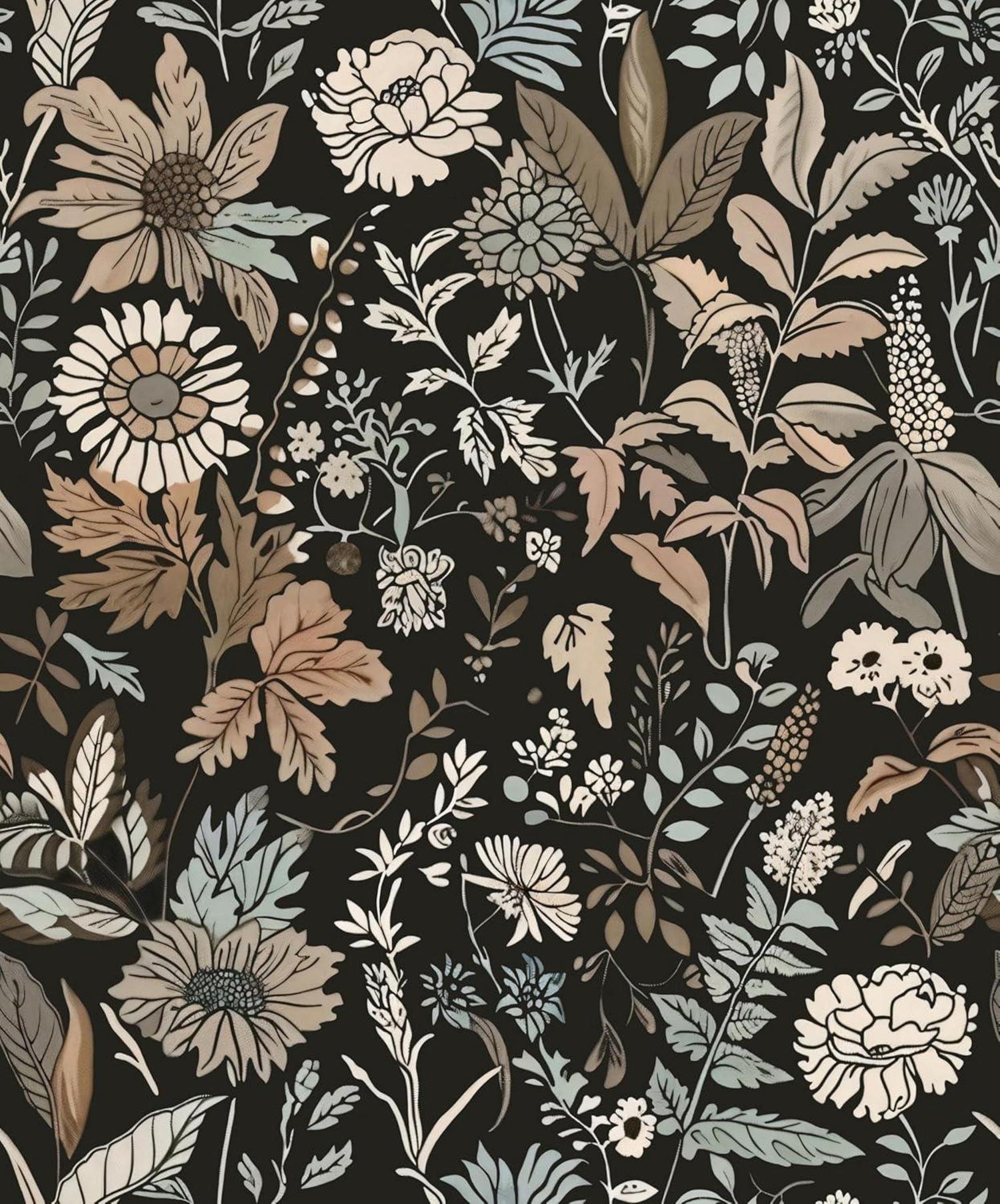 Selbstklebende Tapete Blatt Blume Retro-Stil Braun 0.4W x 3L m