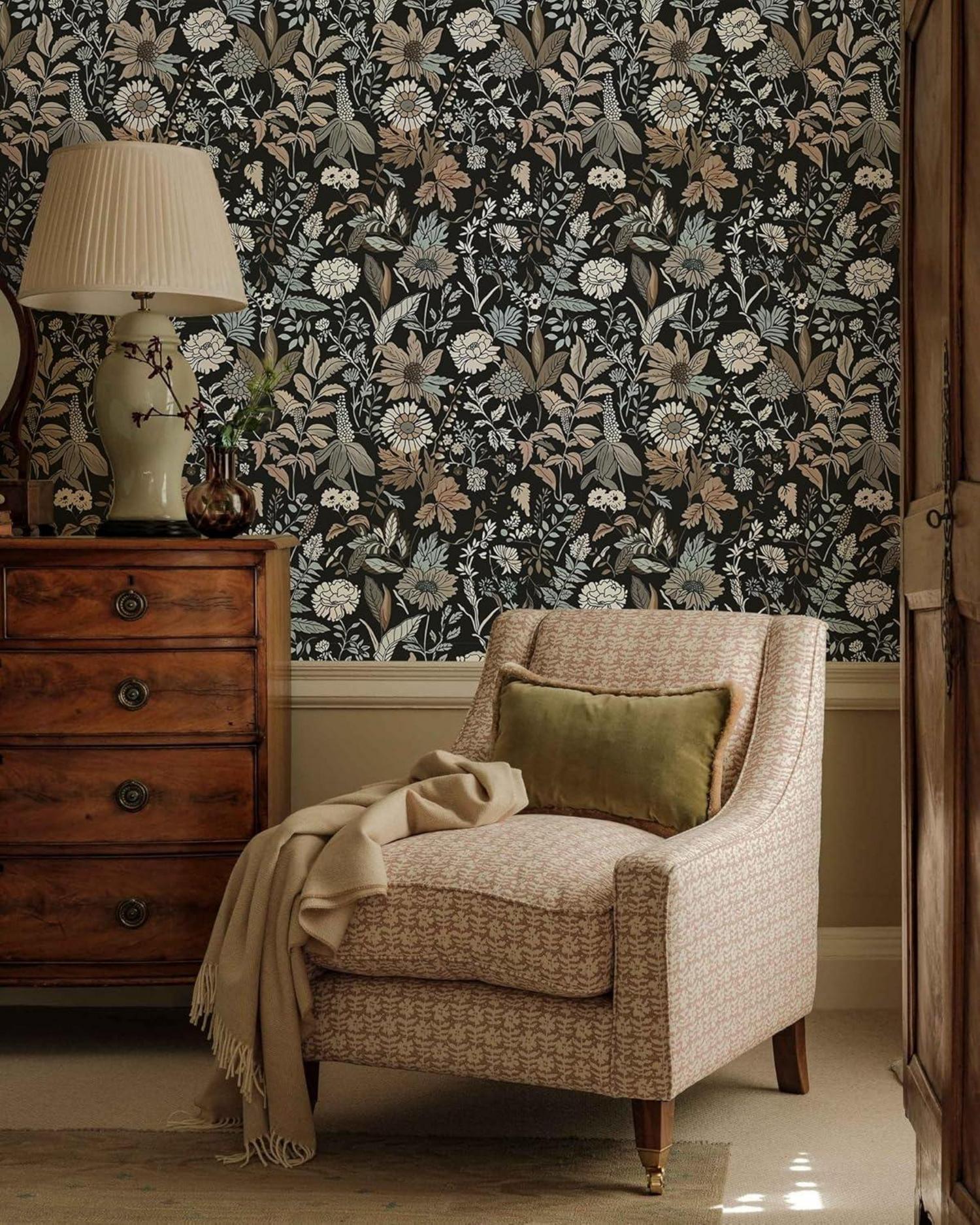 Selbstklebende Tapete Blatt Blume Retro-Stil Braun - Moderne Möbelfolie