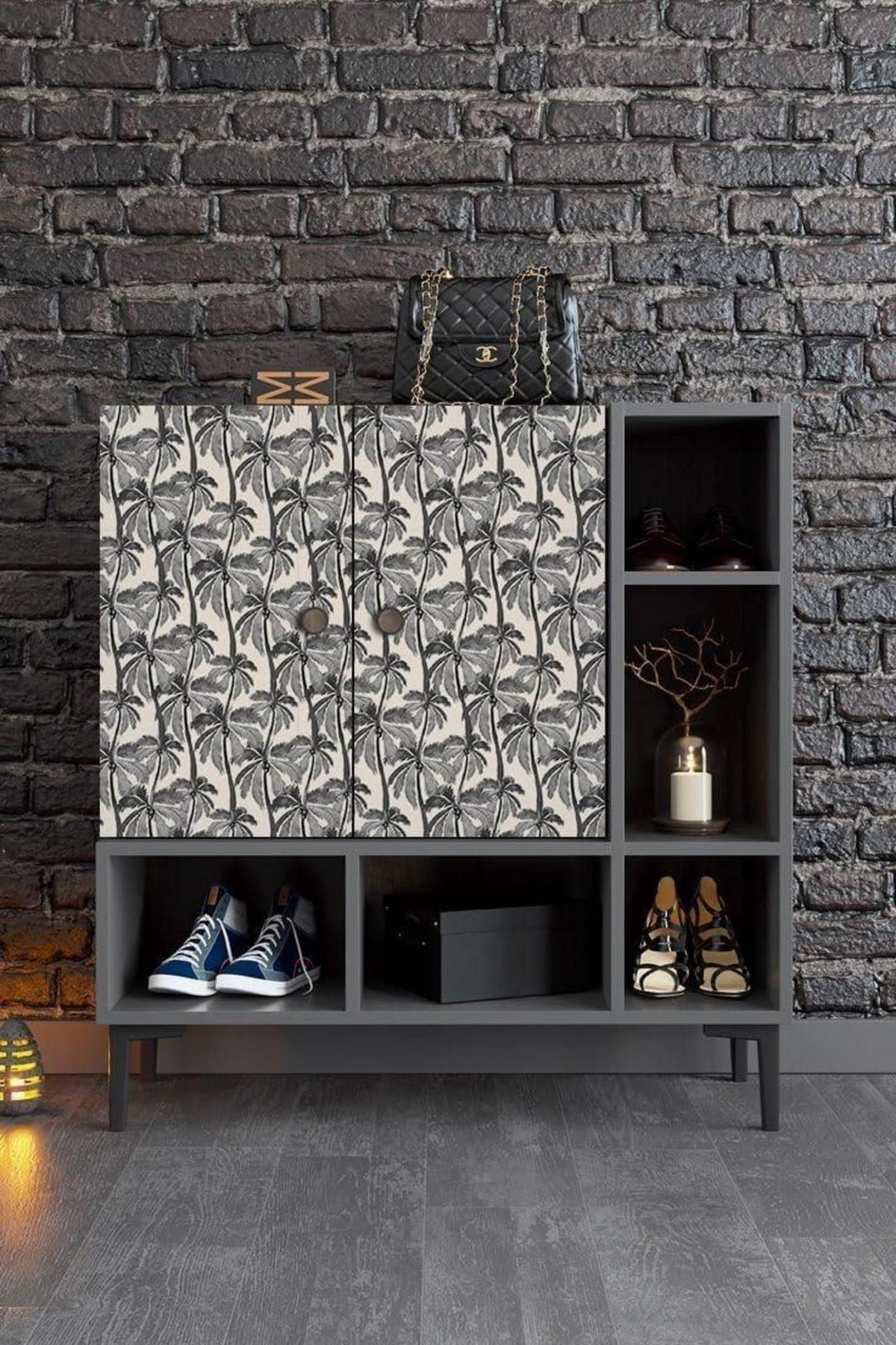 Selbstklebende Tapete Kokoswald Beige Schwarz 0.4W x 10L m