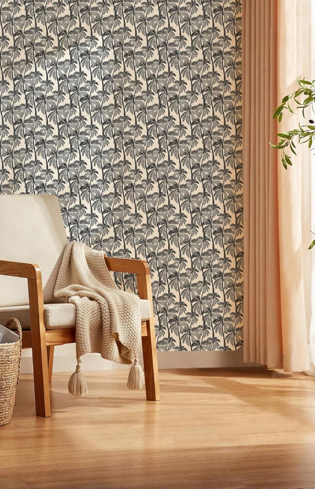 Selbstklebende Tapete Kokoswald Beige Schwarz 10m Moderne Deko