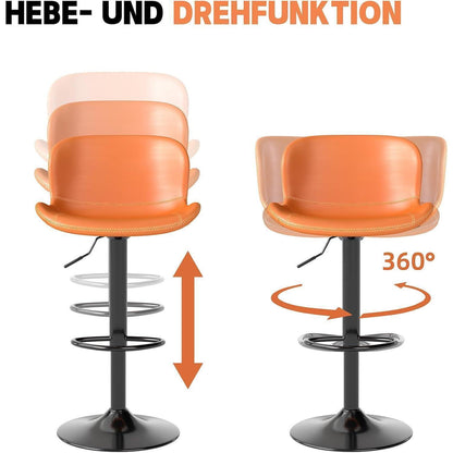 Verstellbarer Barhocker Set (4x) – Orange in Lederoptik