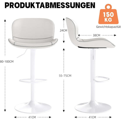 Verstellbarer Barhocker Set (4x) – Weiß in Lederoptik