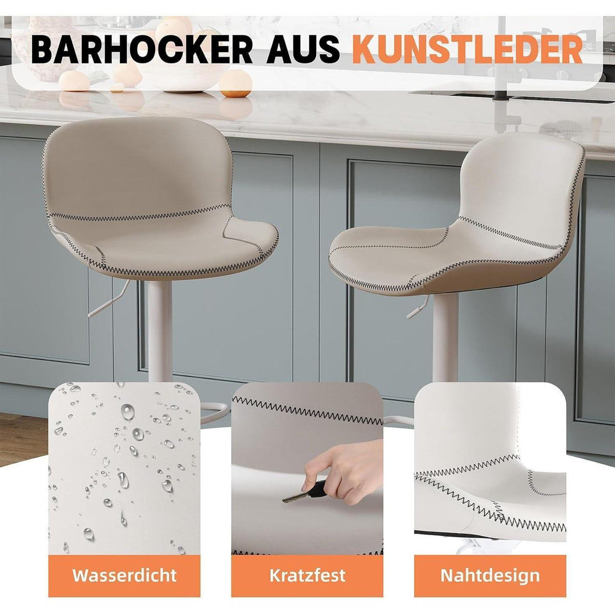Verstellbarer Barhocker Set (4x) – Weiß in Lederoptik