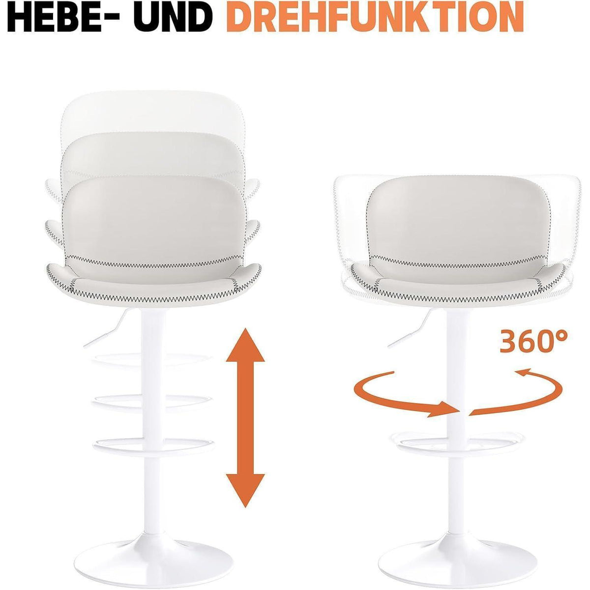 Verstellbarer Barhocker Set (4x) – Weiß in Lederoptik