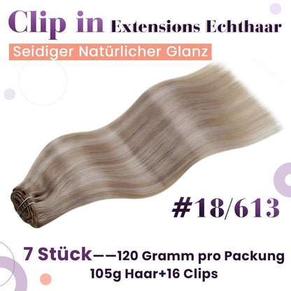 Echthaar Clip-Ins Blond Highlights 35cm
