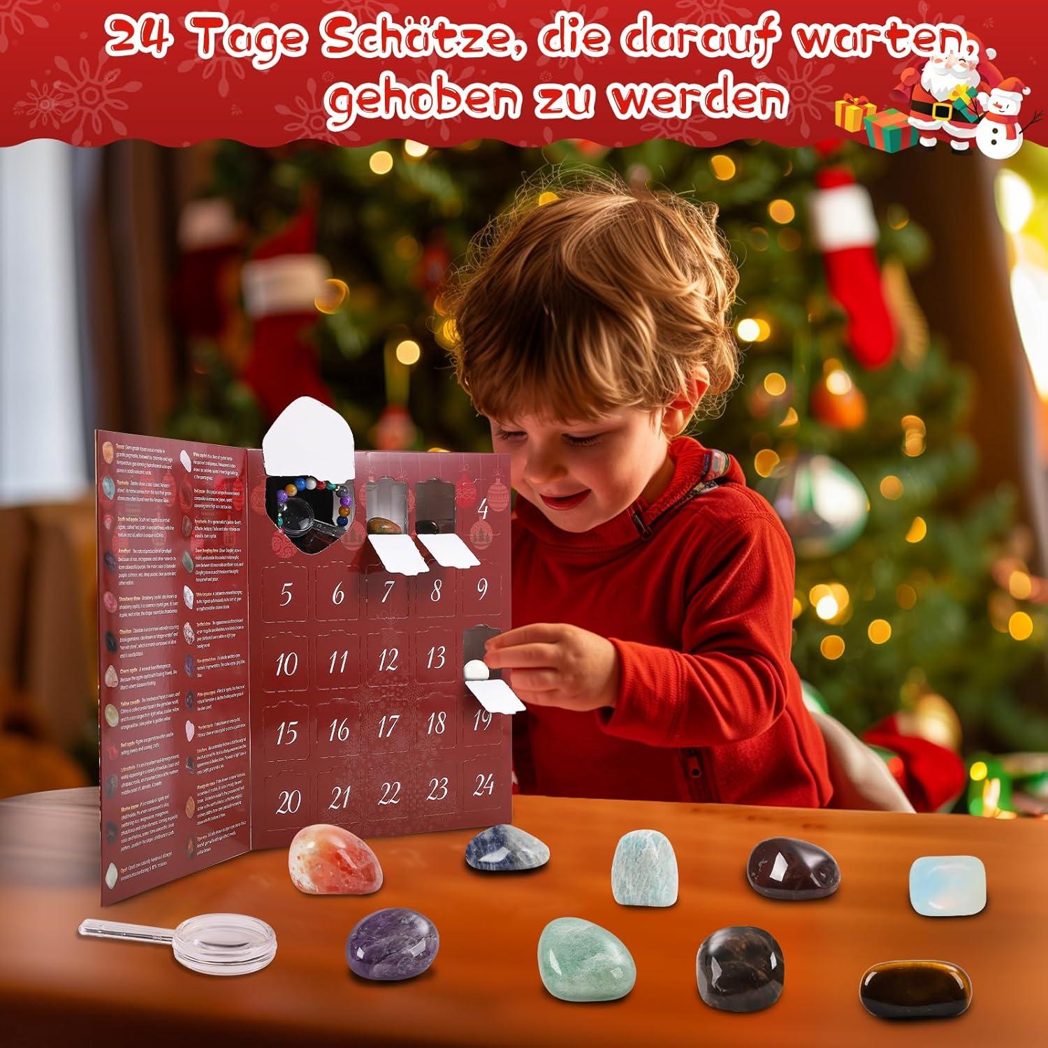 Adventskalender 2024 Kinder mit 24 Kristall Edelstein