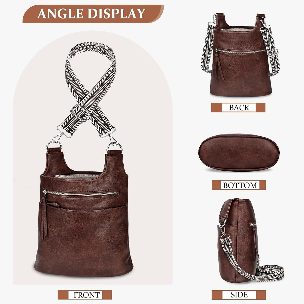 TEUEN Damen Umhängetasche PU Leder Mittelgroß Crossbody Bag Groß Handtasche