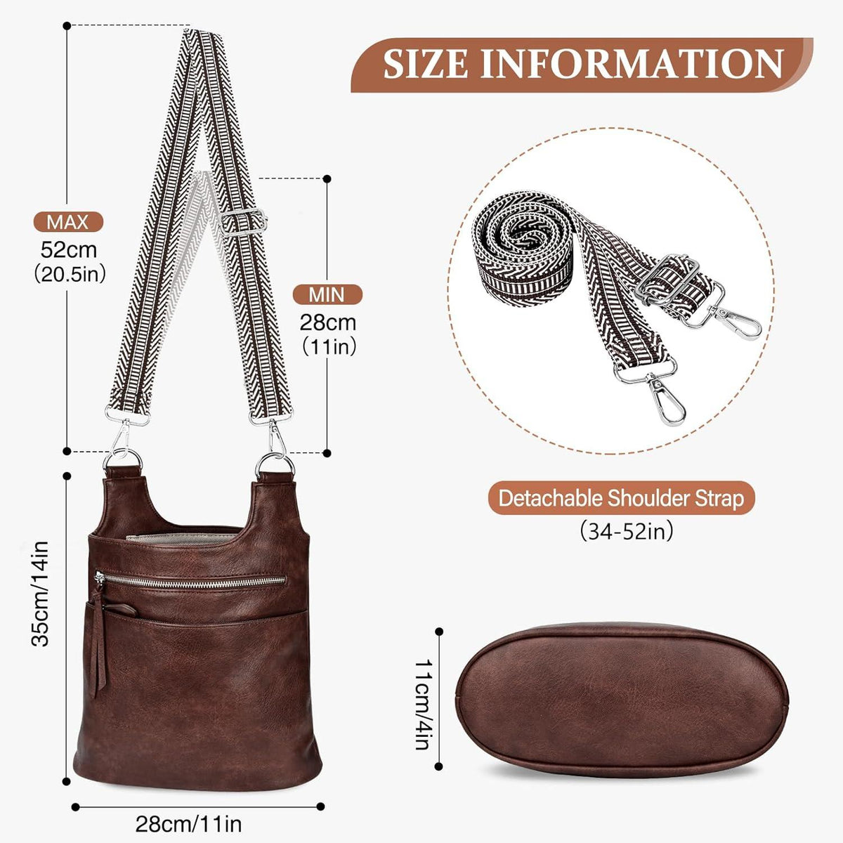 TEUEN Damen Umhängetasche PU Leder Mittelgroß Crossbody Bag Groß Handtasche