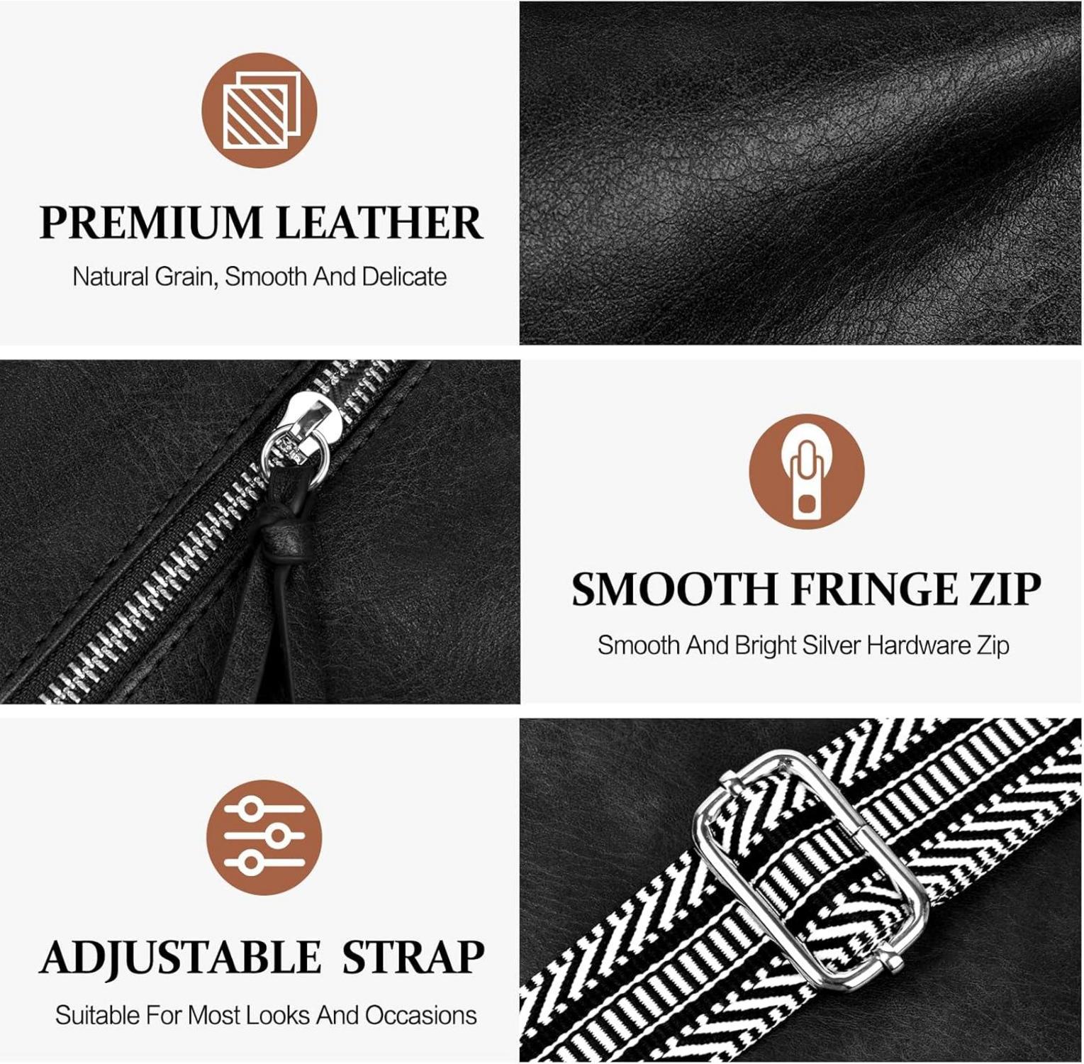 TEUEN Umhängetasche Damen Mittelgroß PU Leder Crossbody Schultertasche Schwarz