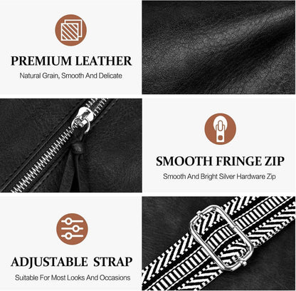 TEUEN Umhängetasche Damen Mittelgroß PU Leder Crossbody Schultertasche Schwarz