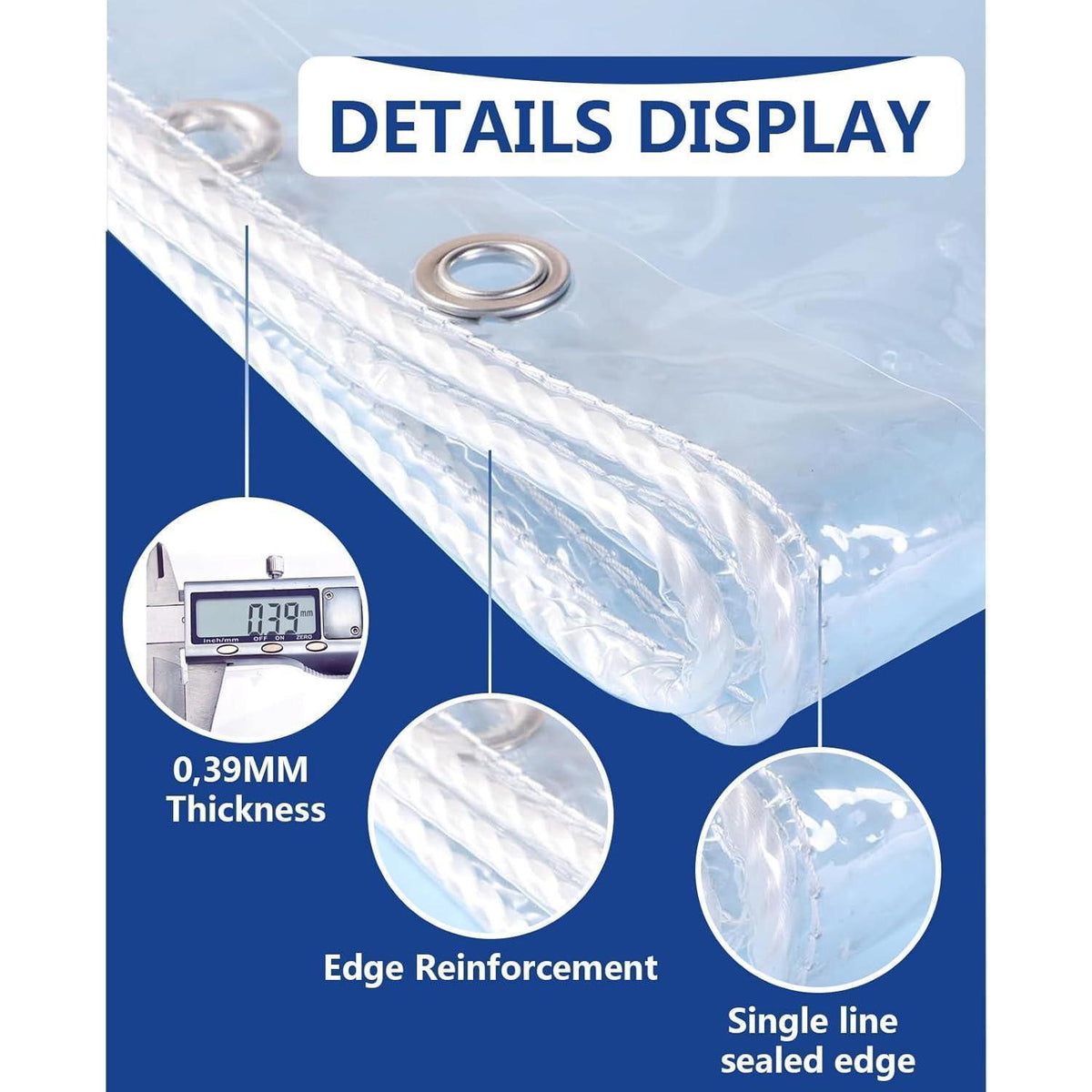 Transparente PVC Plane 2x4m mit Ösen 420g/m² Wasserdicht