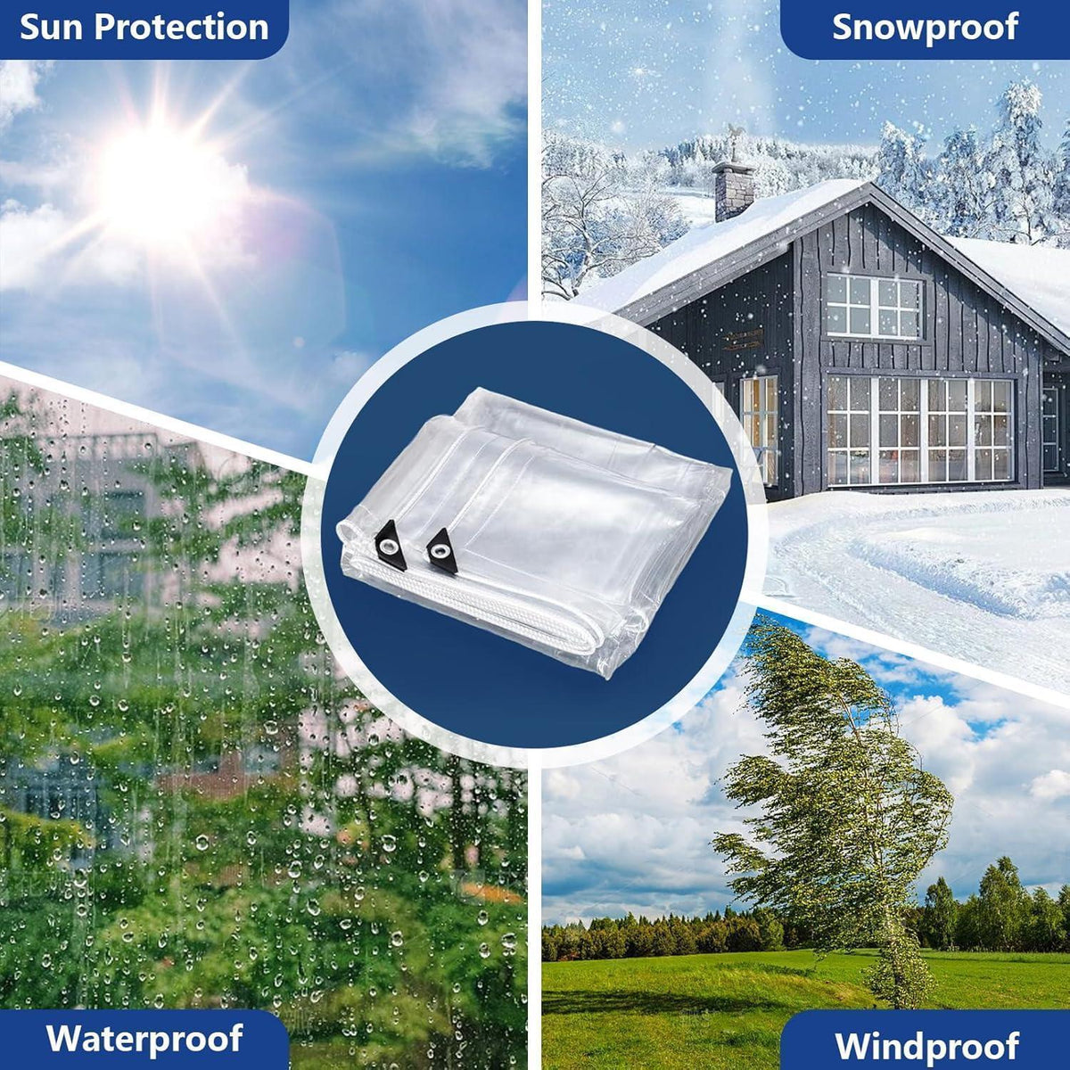 Transparente PVC Plane 2x4m mit Ösen 420g/m² Wasserdicht
