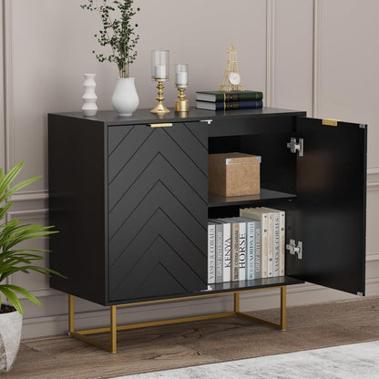 Sideboard 2er Set Schwarz – 160x40x77,5cm, Buffet & Co.