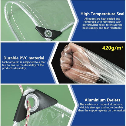 Transparente PVC Plane 3x5m mit Ösen, 420g/m² Wasserdicht