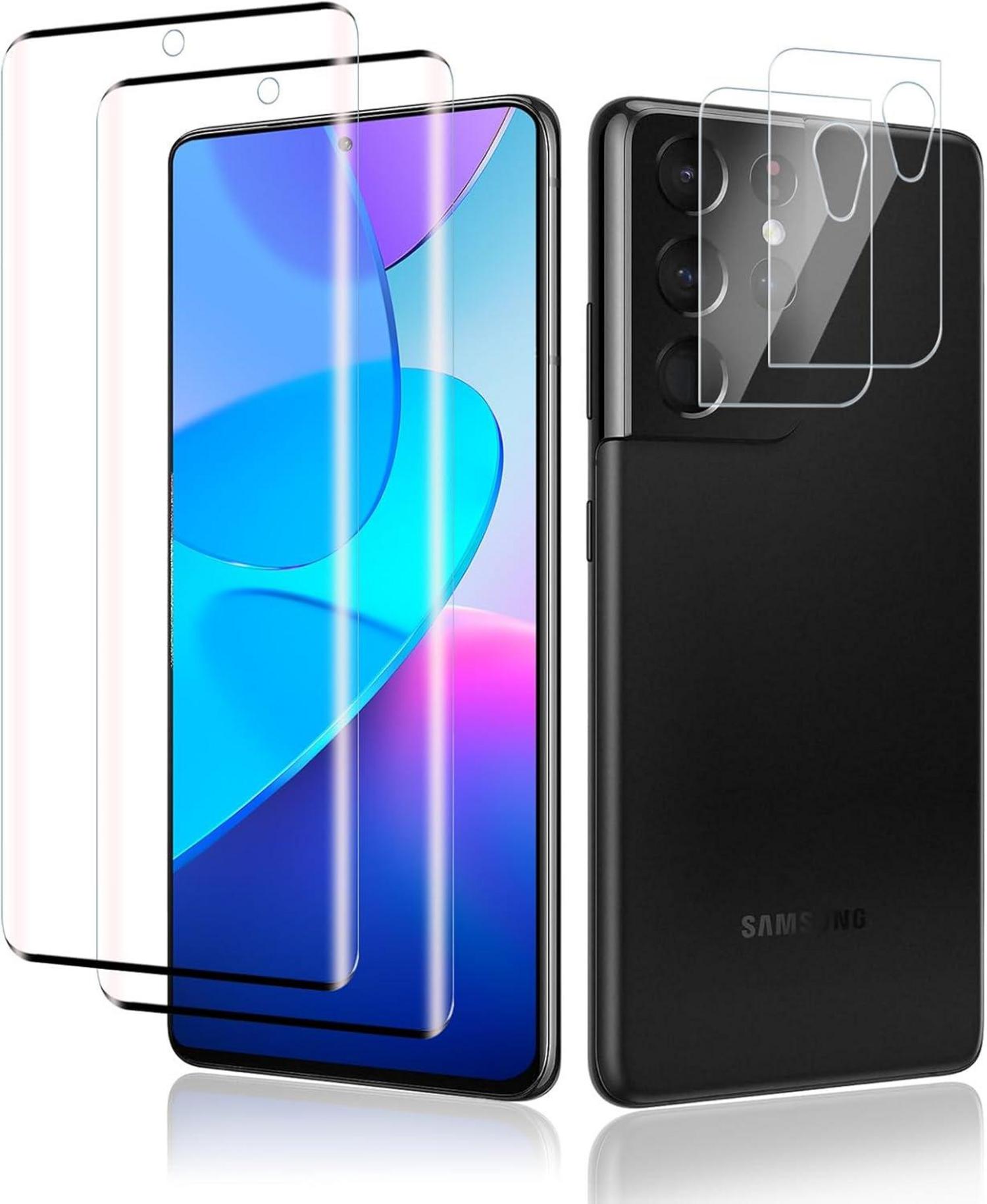 Schutzfolie Panzerglas Samsung Galaxy S21 Ultra 2+2 Stück Kameraschutz