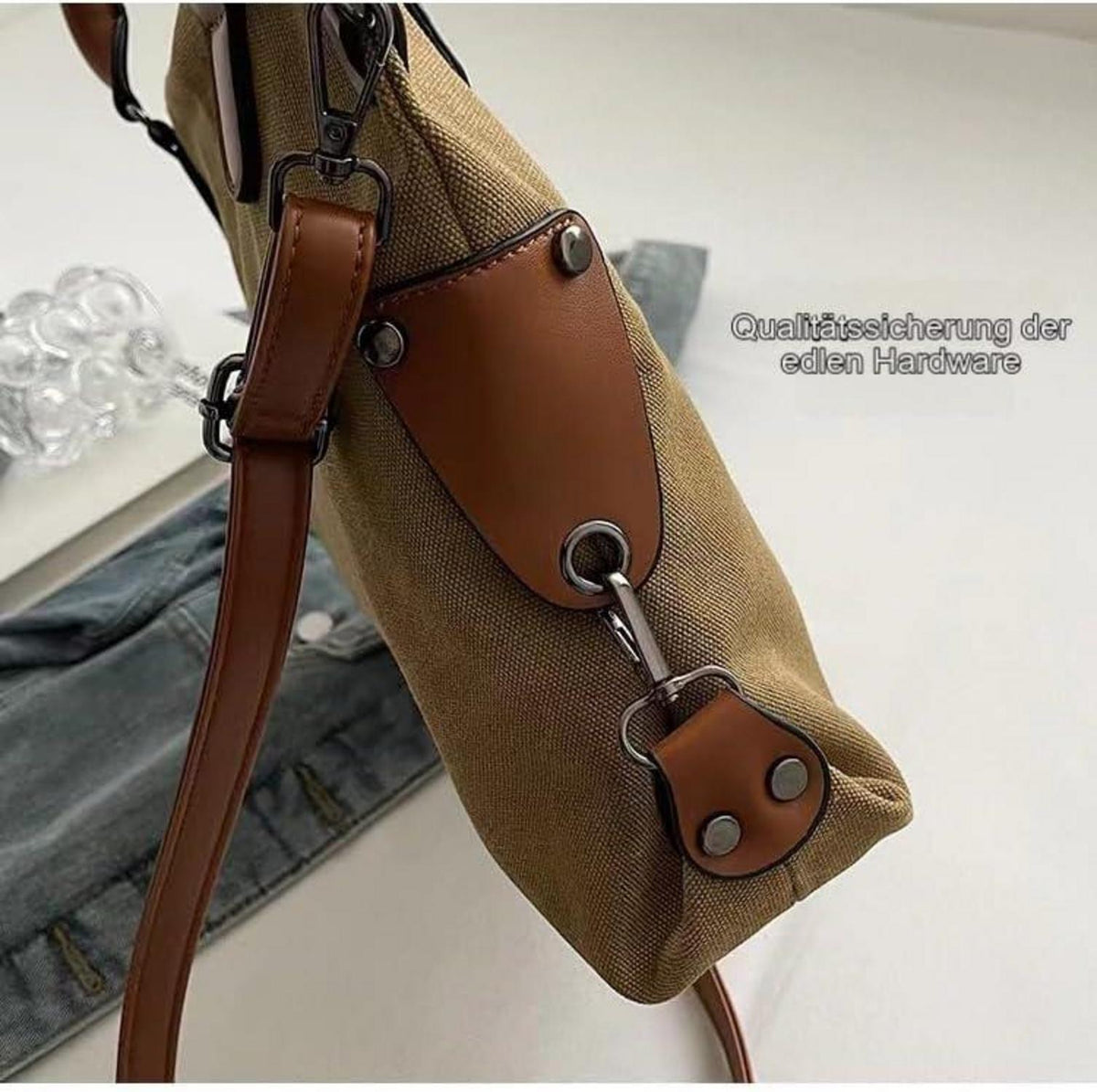 BOHJPIS Damen Canvas Umhängetasche Schultertasche Bürotasche Braun