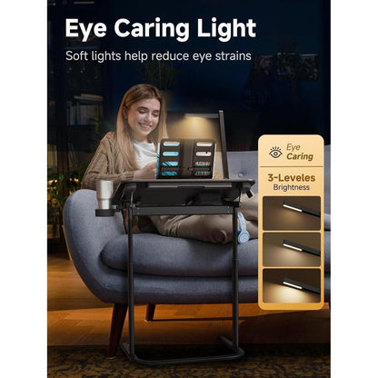 Höhenverstellbarer Schreibtisch mit Lampe und Buchständer