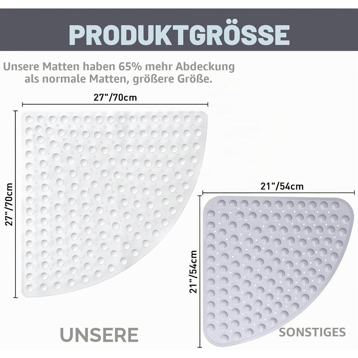 Rutschfeste Duschmatte Eckig 70x70 cm mit Saugnäpfen