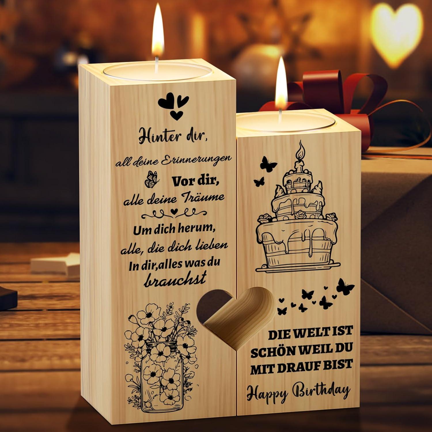 Romantischer Kerzenständer Herzform mit Spruch zum Geburtstag