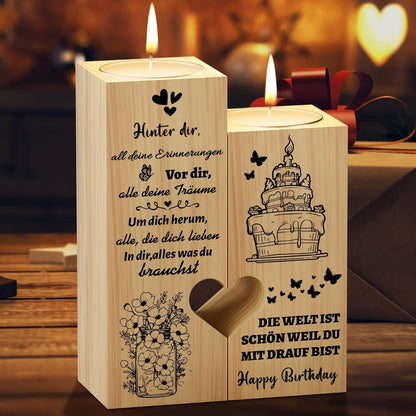Romantischer Kerzenständer Herzform mit Spruch zum Geburtstag