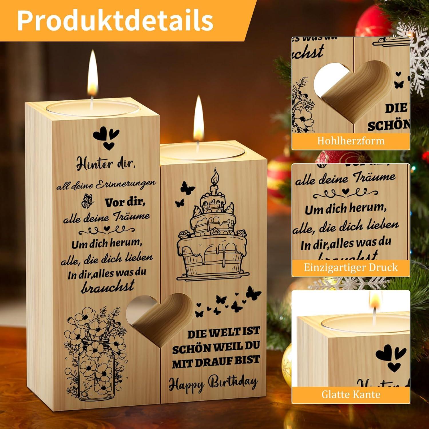 Romantischer Kerzenständer Herzform mit Spruch zum Geburtstag
