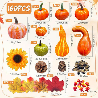 Herbstdeko Set 160pcs Kürbis Ahornblätter Eicheln