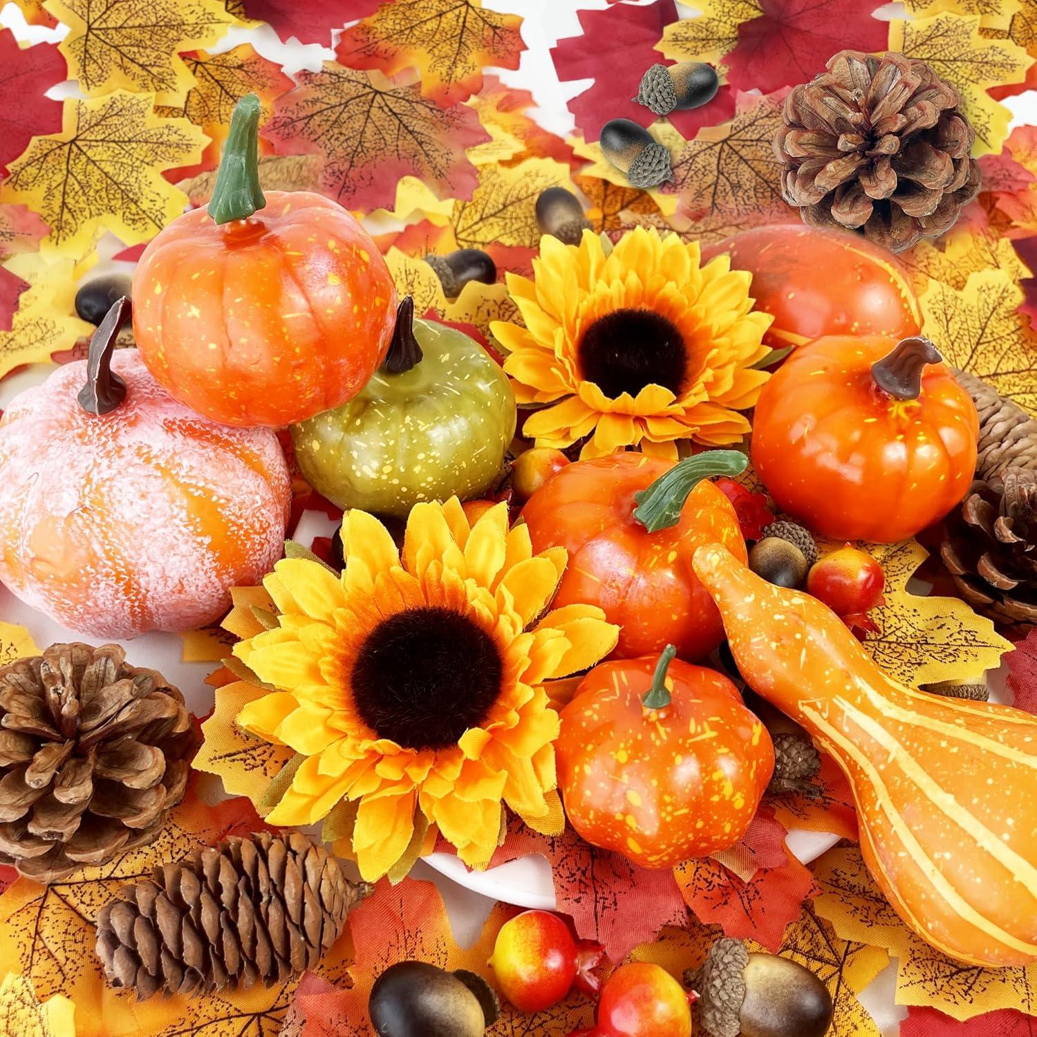 Herbst Kürbis Deko Set 160pcs Ahornblätter Eicheln Tannenzapfen