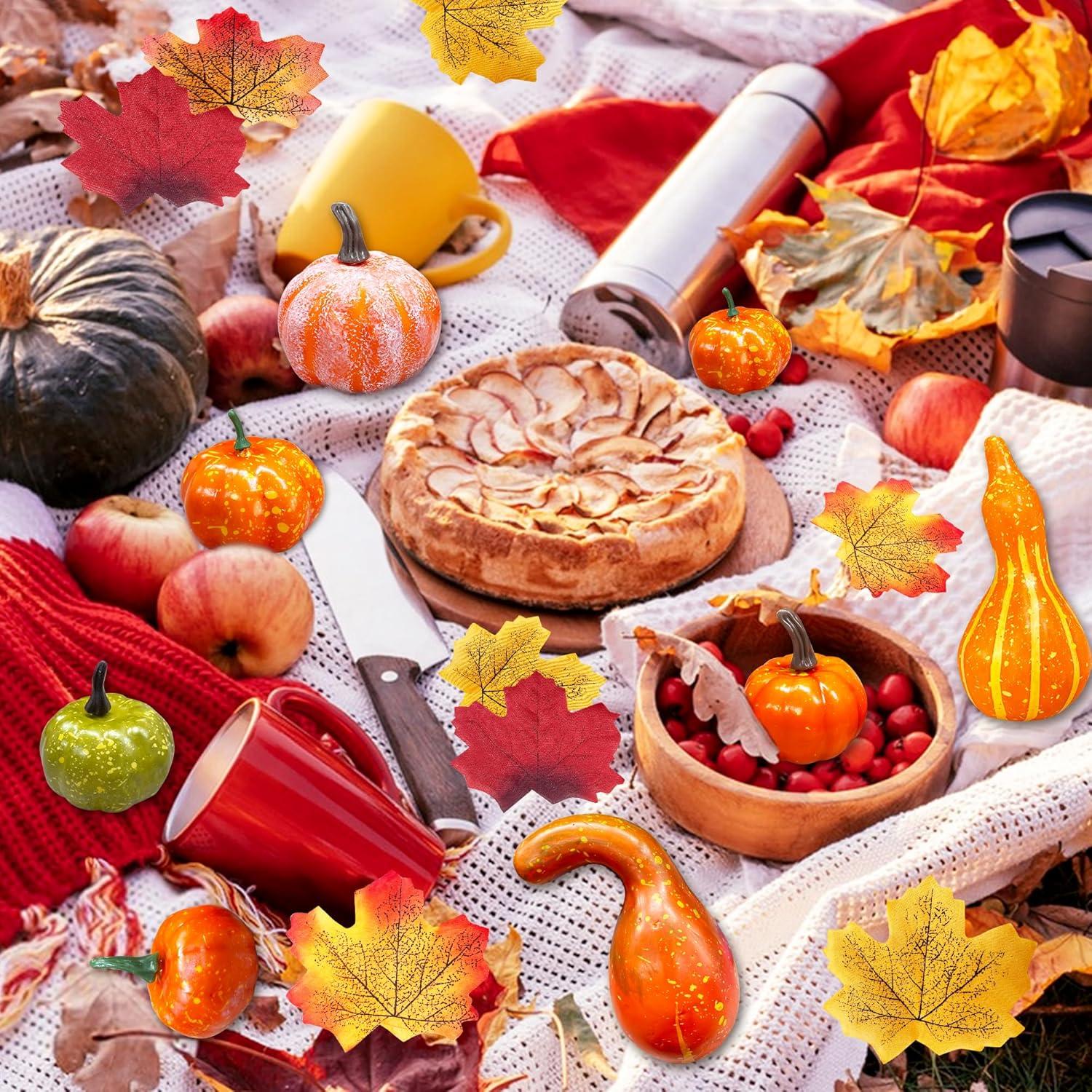 Herbstdeko Kürbis Set 160 Stück Tisch Ahornblätter Eicheln Tannenzapfen Sonnenblum
