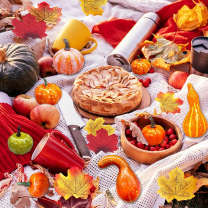 Herbstdeko Kürbis Set 160 Stück Tisch Ahornblätter Eicheln Tannenzapfen Sonnenblum