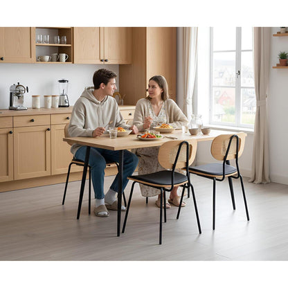 Gepolsterte Esszimmerstühle 2er Set Schwarz mit Rattan Rückenlehne