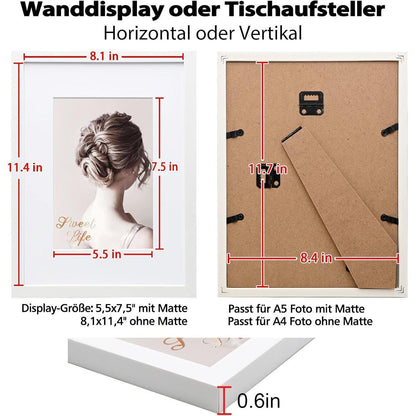 Bilderrahmen Holz A4 Acrylglas Passepartout 21x29.7cm