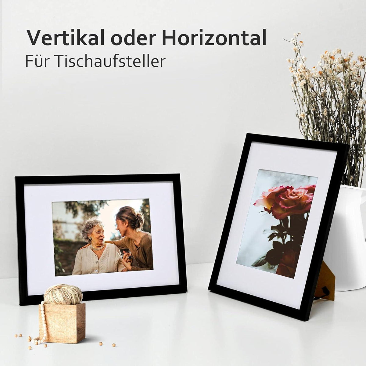 Bilderrahmen A4 Holzrahmen Acrylglas MDF-Rahmen Passepartout Portrait schwarz