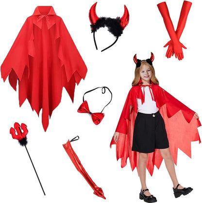 Teufel Kostüm Damen 6tlg. Teufel Umhang Set Halloween Party