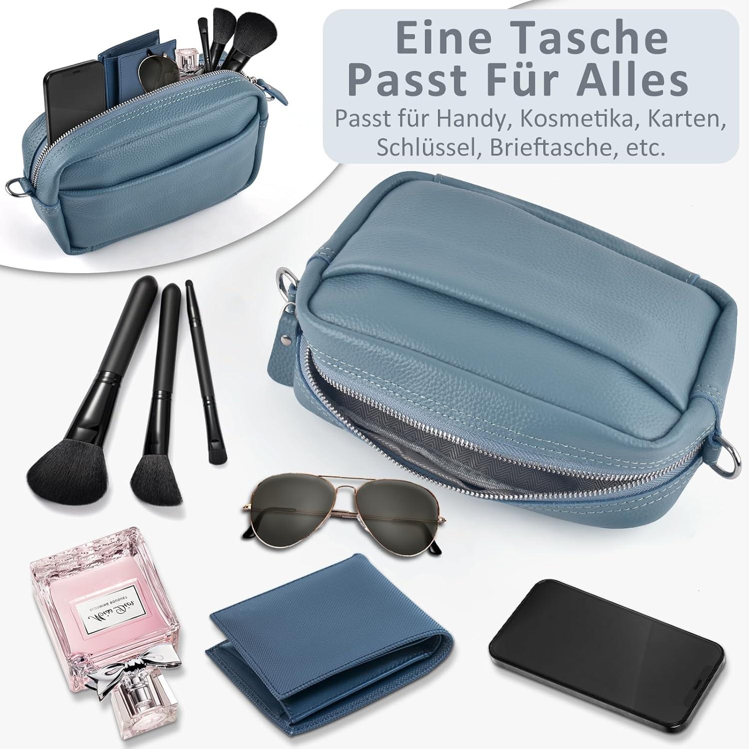 Handy Umhängetasche aus echtem Leder mit breitem Schultergurt