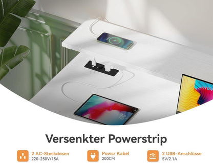 ODK Schreibtisch mit 4 Schubladen und USB Ladeanschluss, Gaming Tisch 160x52cm