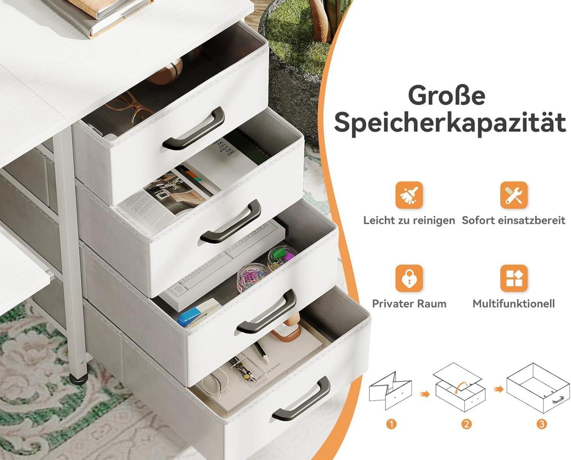 ODK Schreibtisch 160x52cm Weiß Gaming Tisch Schubladen USB-Anschlüssen