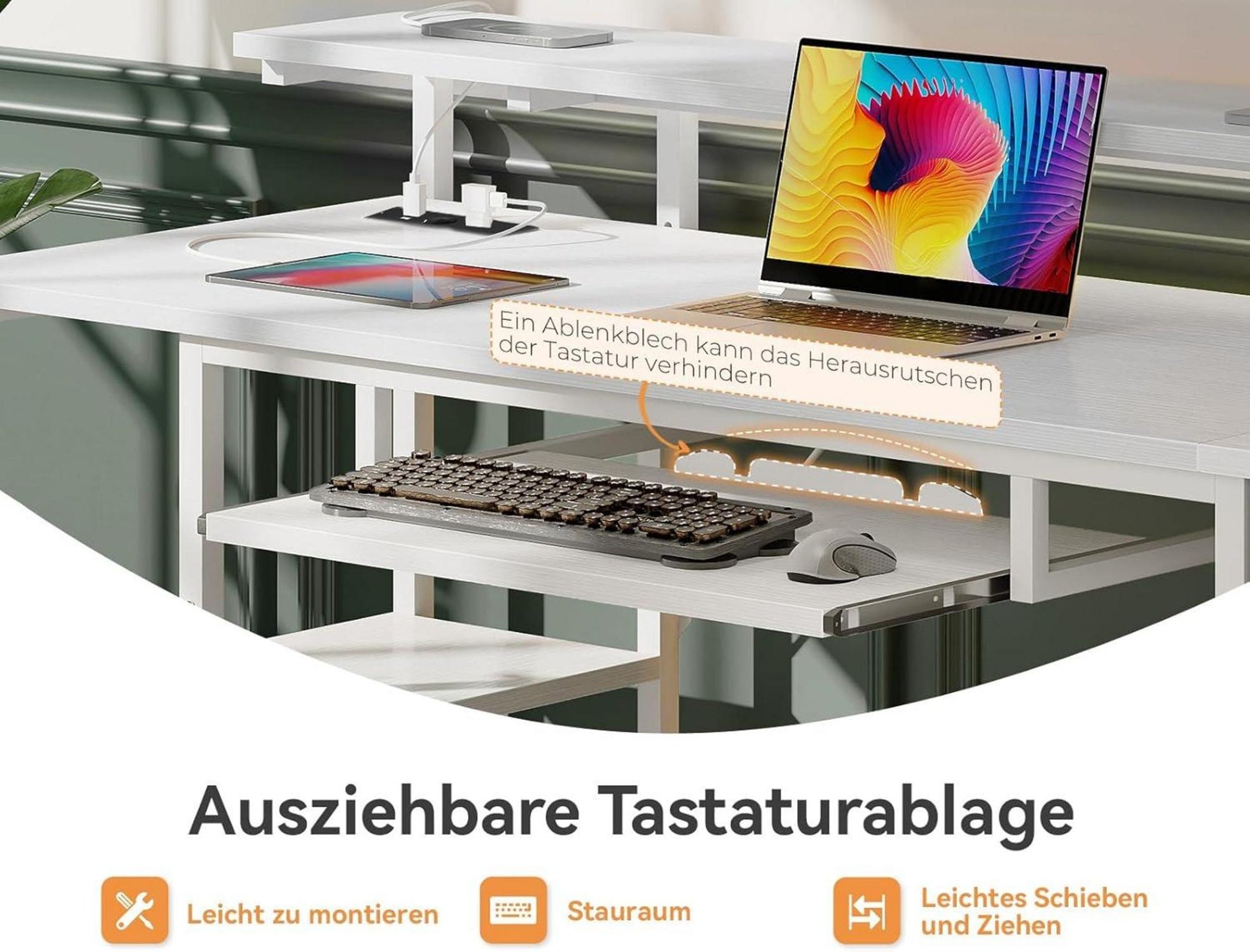 Schreibtisch mit 4 Schubladen und USB Ladeanschlüssen, Gaming