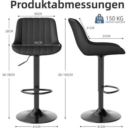 Drehbare Barhocker Set 2 Schwarz, Höhenverstellbar & Komfortabel