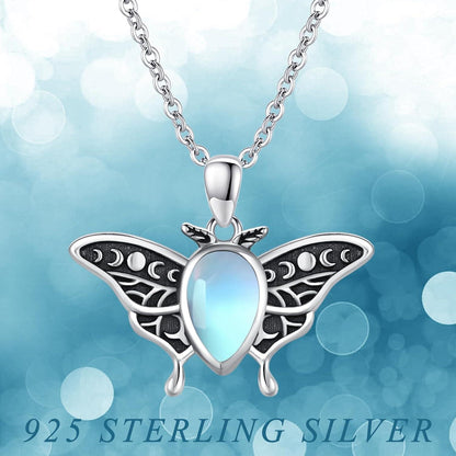 925 Sterling Silber Luna Motte Anhänger Mondstein Kette Damen