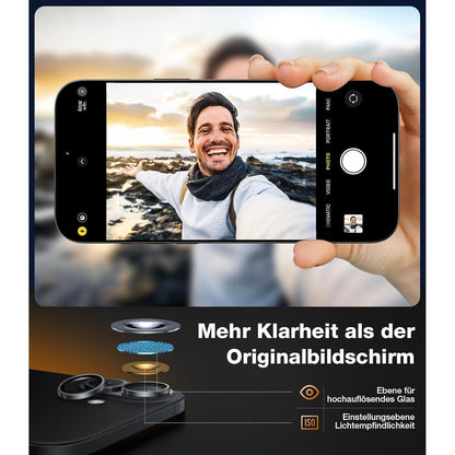 iPhone 16/16 Plus Kameraschutz Top 9H+ Glas Schwarz