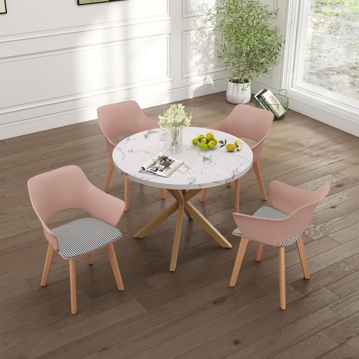 4er-Set Skandinavische Esszimmerstühle mit Armlehnen Rosa